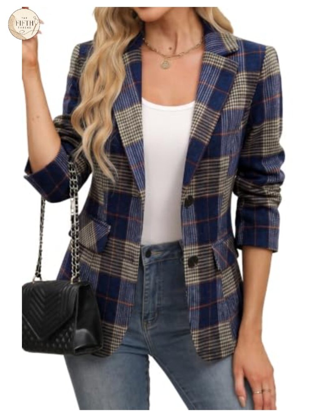 Women's Plaid Blazer Business Casual Notch Lapel Button Pockets Lined